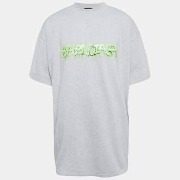 Pre Owned Balenciaga Grey Logo Print Cotton Jersey Oversized T-Shirt L