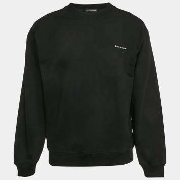 Pre Owned Balenciaga Black Cotton Knit Crew Neck Sweatshirt S