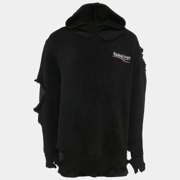 Pre Owned Balenciaga Unifit Black Rob Knit Political Campaign Destroyed Hoodie S