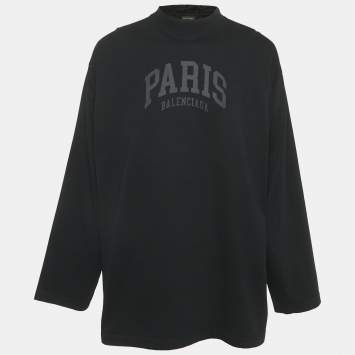 Pre Owned Balenciaga Unisex Black Logo Print Jersey  Long Sleeve T-Shirt M