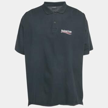 مملوكة مسبقًا Balenciaga Unisex Dark Blue Political Campaign Pique Polo T-Shirt M