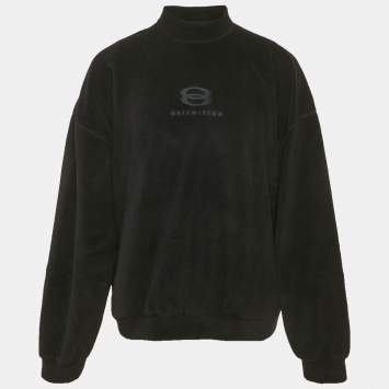 Pre Owned سوويت شيرت بالنسياجا سوداء مطرزة بالصوف المقلد للجنسين مقاس صغير جداً - أكسترا أكسترا سمول