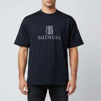 Pre Owned Balenciaga Midnight Blue Nano BB Logo Cotton Unisex Crew Neck T-Shirt S