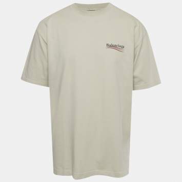 Pre Owned Balenciaga Sage Green Political Campaign Print Jersey Large Fit T-Shirt M