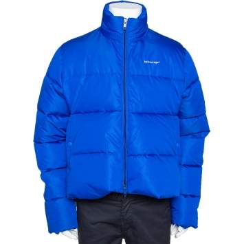 Pre Owned Balenciaga Bright Blue Synthetic Puffer Jacket S 