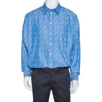 Pre Owned Balenciaga Blue Cotton Logo Print Oversized Cocoon  Shirt S