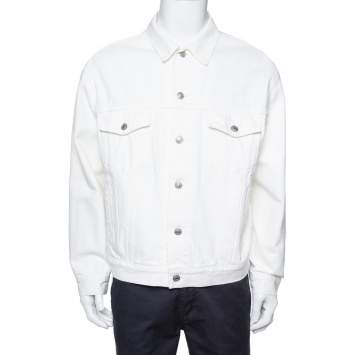 Pre Owned Balenciaga White Denim Logo Embroidered Trucker Jacket M