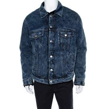 Pre Owned Balenciaga Blue Denim Faux Shearling Lined Oversized Jacket S