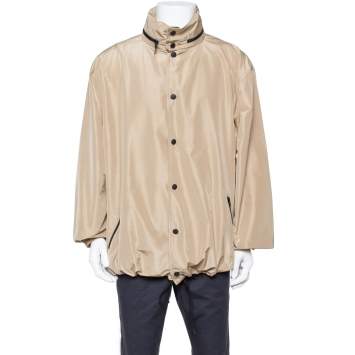 Pre Owned Balenciaga Beige Synthetic Logo Print Oversized Rain Jacket M