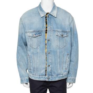 Pre Owned Balenciaga Blue Denim Faux Fur Lined Button Front Oversized Jacket XS