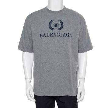 Pre Owned Balenciaga Grey Cotton Crewneck BB Balenciaga Print T-Shirt S