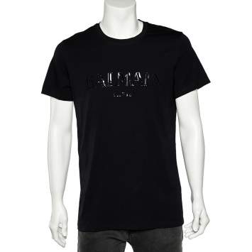 Pre Owned Balmain Black Cotton Glossy Logo Print Crewneck T-Shirt XL