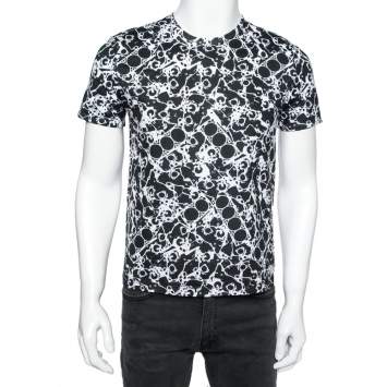 Pre Owned Balenciaga Monochrome Abstract Printed Cotton Knit Crewneck T-Shirt XS