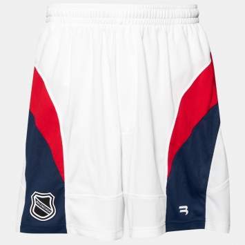 Pre Owned Balenciaga White Printed Logo Printed Stretch Knit Shorts XS