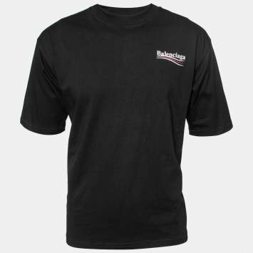 Pre Owned Balenciaga Black Cotton Logo Printed Crew Neck Unisex T-Shirt XS
