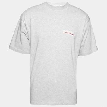 Pre Owned Balenciaga Grey Cotton Logo Embroidered Crew Neck T-Shirt XS