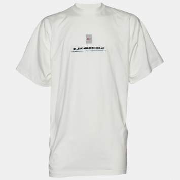 Pre Owned Balenciaga White Logo Pdf Embroidered Cotton Oversized T-Shirt S
