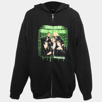 Pre Owned Balenciaga Black Cotton Speed Hunters Print Hoodie M