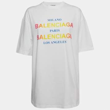 Pre Owned Balenciaga White Cities Logo Print T-Shirt XS