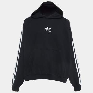 Pre Owned Balenciaga X Adidas Black Logo Embroidered Oversized Hoodie M