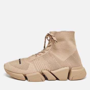 Pre Owned Balenciaga Beige Knit Fabric Speed 2.0 Sneakers Size 44
