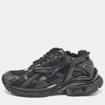 Pre Owned Balenciaga Black Leather and Mesh Lace Up Sneakers Size 43