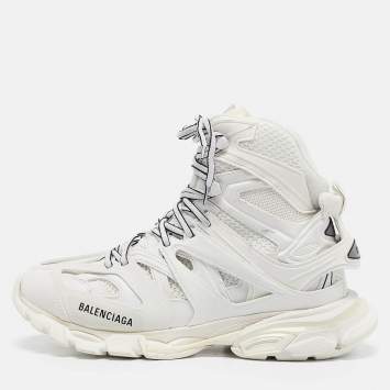 Pre Owned Balenciaga White Mesh and Faux Leather Track Hike High Top Sneakers Size 41