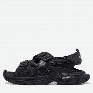 Pre Owned Balenciaga Black Rubber and Faux Leather Track Sandals Size 44