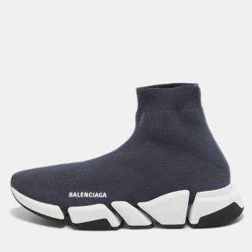 Pre Owned Balenciaga Grey Knit Fabric Speed 2.0 High Top Sneakers Size 44