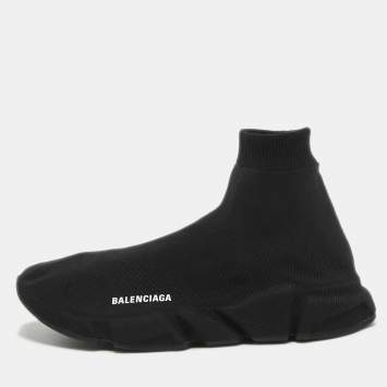 Pre Owned Balenciaga Black Knit Fabric Speed Allover High Top Sneakers Size 44