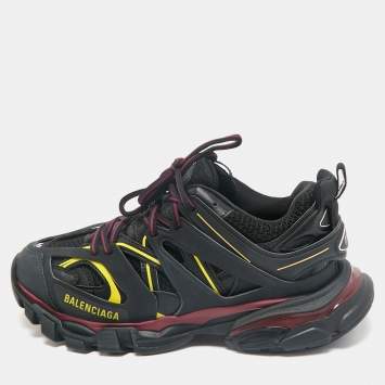 Pre Owned Balenciaga Black Faux Leather and Mesh Track Sneakers Size 40