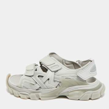 Pre Owned Balenciaga Track Size 43 Grey Faux Leather and Rubber Slingback Sandals