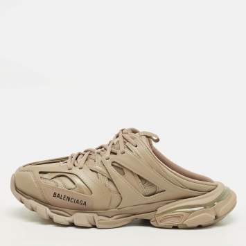 Pre Owned Balenciaga Track Size 43 Dark Beige Faux Leather Mule Sneakers
