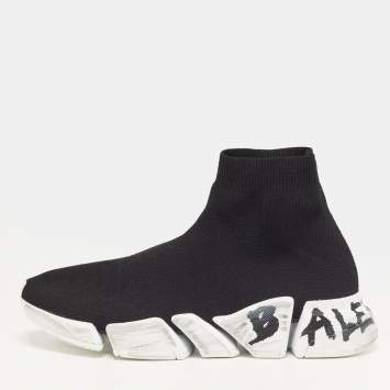 Pre Owned Balenciaga Speed Trainer Size 41 Black Knit Fabric High Top Sneakers