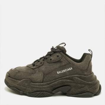 Pre Owned Balenciaga Triple S Chunky Size 42 Dark Grey Denim Low Top Sneakers
