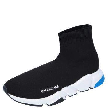 Pre Owned Balenciaga Black/White/Blue Knit Speed Sneakers Size EU 43