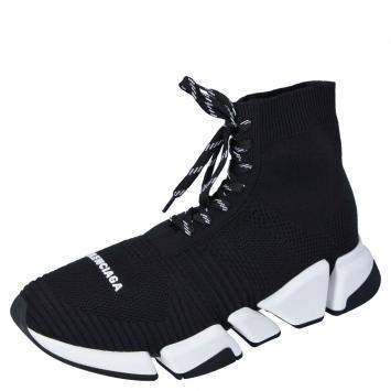 مملوكة مسبقًا Balenciaga Black Knit Fabric Speed Trainer Lace Up Sneakers Size 43