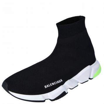 Pre Owned Balenciaga Black/White/Green Knit Speed Sneakers Size EU 44