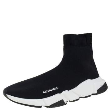 Pre Owned Balenciaga Black Knit Fabric Speed Trainer High Top Sneakers Size 42