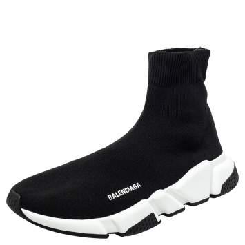 Pre Owned Balenciaga Black Knit Fabric Speed Trainer Sock High Top Sneakers Size 41