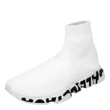 Pre Owned Balenciaga White Speed Graffiti Trainers EU 45