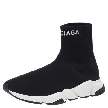 Pre Owned Balenciaga Black Stretch Knit Speed Trainer Sneakers Size 42