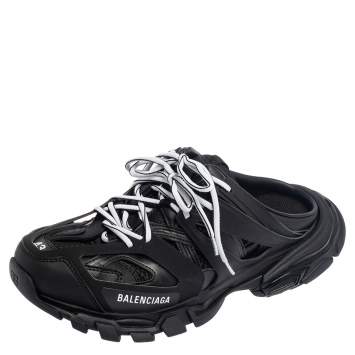 Pre Owned Balenciaga Black Leather and Mesh Track Mule Sneakers Size 43