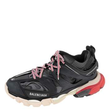 Pre Owned Balenciaga Black Leather And Mesh Track Sneakers Size 41