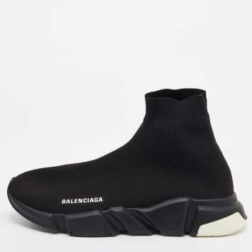Pre Owned Balenciaga Black Knit Fabric Speed Trainers High Top Sneakers Size 42