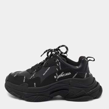 Pre Owned Balenciaga Black Leather, Mesh Triple S Sneakers Size 40 