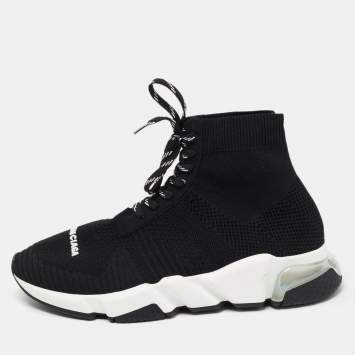 Pre Owned Balenciaga Black Knit Fabric Speed 2.0 High Top Sneakers Size 41