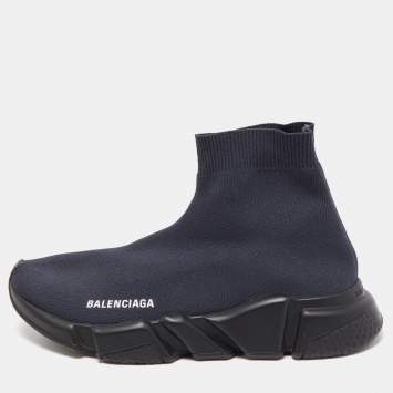 مملوكة مسبقًا Balenciaga Navy Blue Knit Fabric Speed Trainer Sneakers Size 39