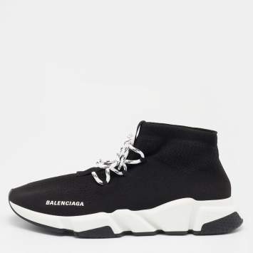 Pre Owned Balenciaga Black Knit Fabric Speed Trainer Lace Up Sneakers Size 44