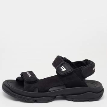 Pre Owned Balenciaga Black Fabric Ankle Strap Sandals Size 38 